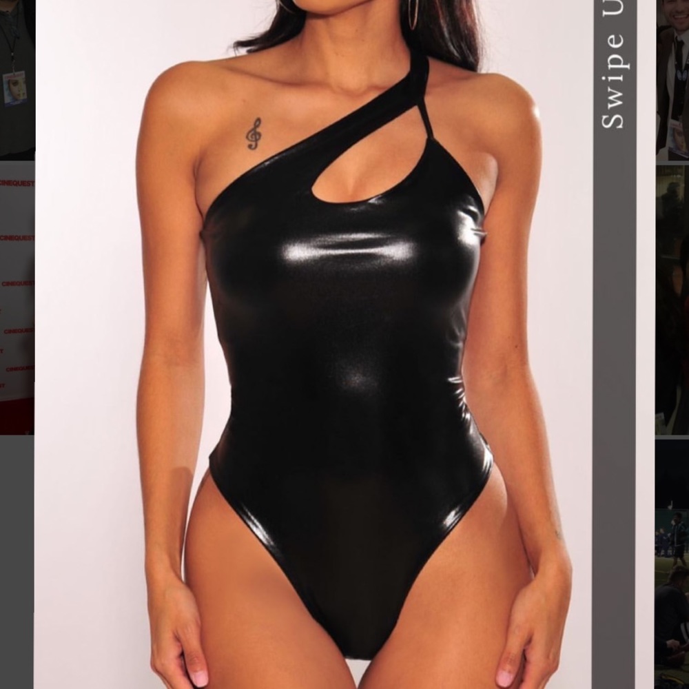 Hot Miami Styles Black Faux Leather Bodysuit | SMALL